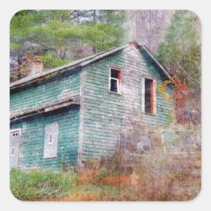 Abandoned House and Truck Digital Art Square Sticker