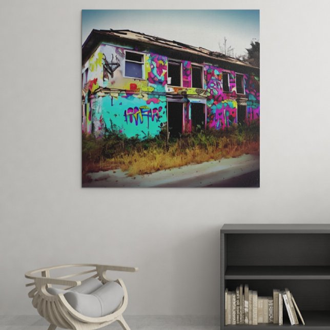 Abandoned House with Colourful Graffiti Canvas Print (Creator Uploaded)