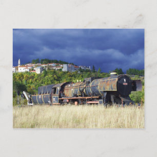 Abandoned locomotive postcard