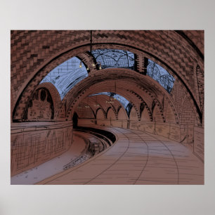 Abandoned NY City Hall Subway Station Illustration Poster