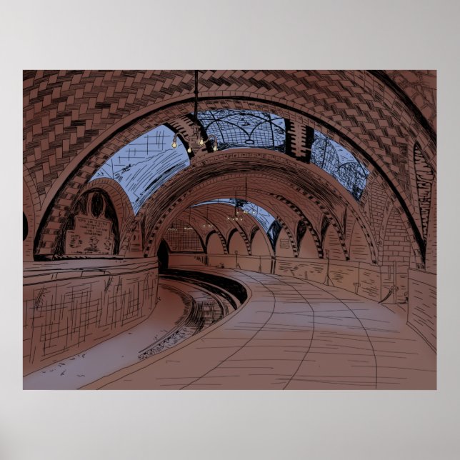 Abandoned NY City Hall Subway Station Illustration Poster (Front)