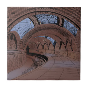 Abandoned NY City Hall Subway Station Illustration Tile