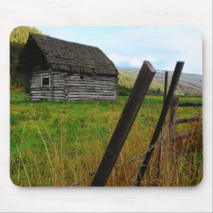 Abandoned Old Barn in Rural Field with Fence Mouse Pad