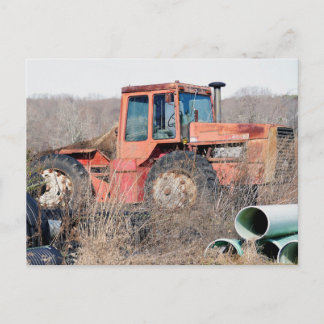 Abandoned Old Big Red Tractor Rusting Away Postcard