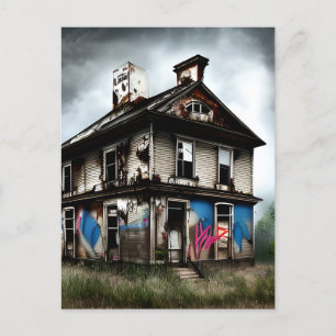 Abandoned Old House Spray Paint Graffiti Postcard