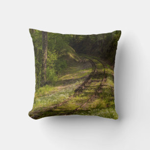 Abandoned Railroad In A Forest Throw Pillow