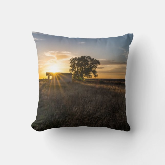 Abandoned Shed Colorado Sunset Throw Pillow (Front)