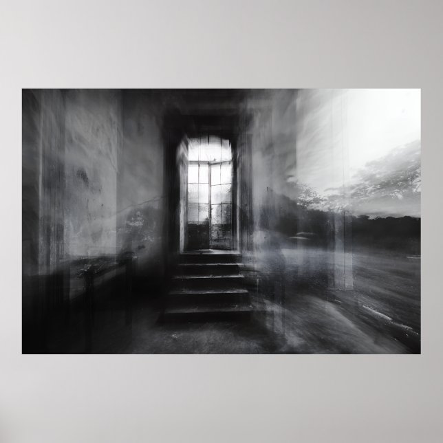 Abandoned Staircase Ghostly Doorway Blur Poster (Front)
