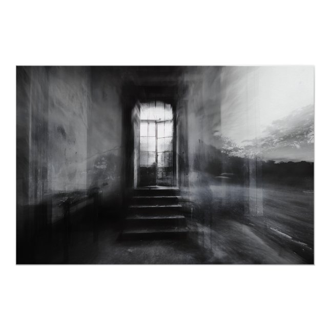 Abandoned Staircase Ghostly Doorway Blur Poster (Front)