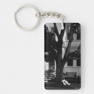 Abandoned Stuffed Teddy Bear Under Tree Keychain
