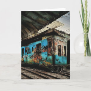 Abandoned Train with Graffiti Urban Street Art Card