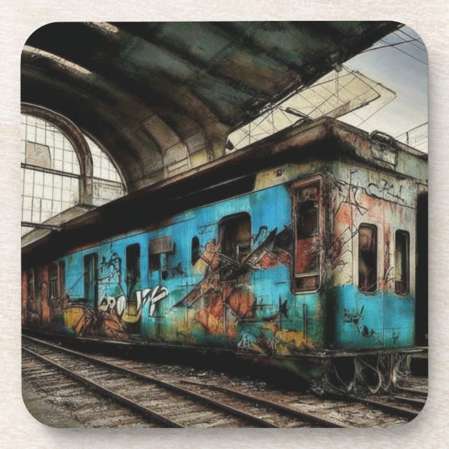 Abandoned Train with Graffiti Urban Street Art Coaster (Front)