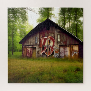 Abandoned Weathered Barn in the Woods Jigsaw Puzzle