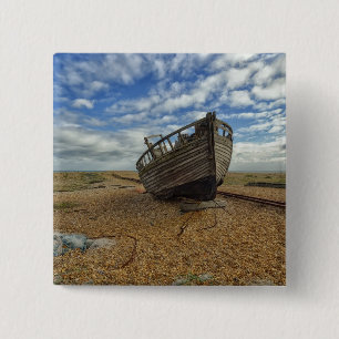 Abandoned Wooden Fishing Boat Dungeness 2 Inch Square Button