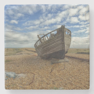 Abandoned Wooden Fishing Boat Dungeness Stone Coaster