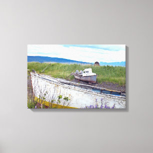 abandoned wooden fishing boats in Alaska Canvas Print