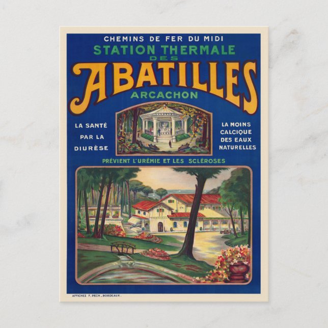 Abatilles Arcachon France Vintage Poster 1920 Postcard (Front)