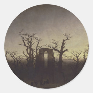 Abbey among Oak Trees by Caspar David Friedrich Classic Round Sticker