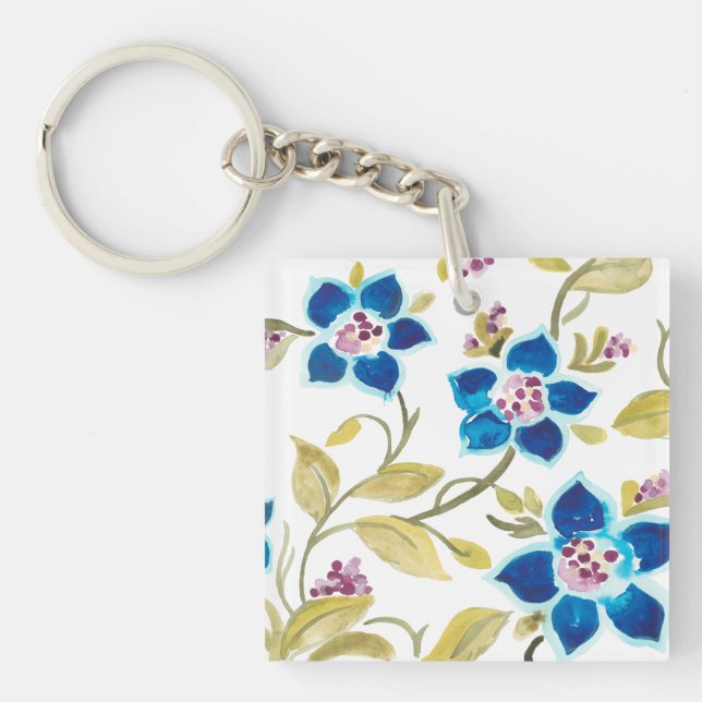 Abbey Floral Tiles - Blue Blooms Keychain (Front)