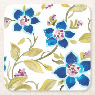 Abbey Floral Tiles - Blue Blooms Square Paper Coaster