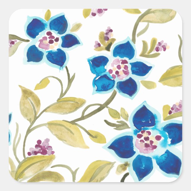 Abbey Floral Tiles - Blue Blooms Square Sticker (Front)