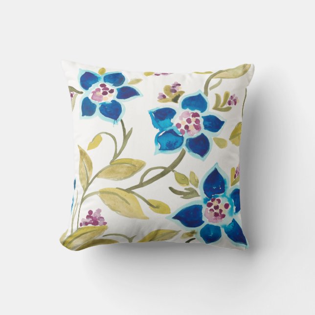 Abbey Floral Tiles - Blue Blooms Throw Pillow (Front)