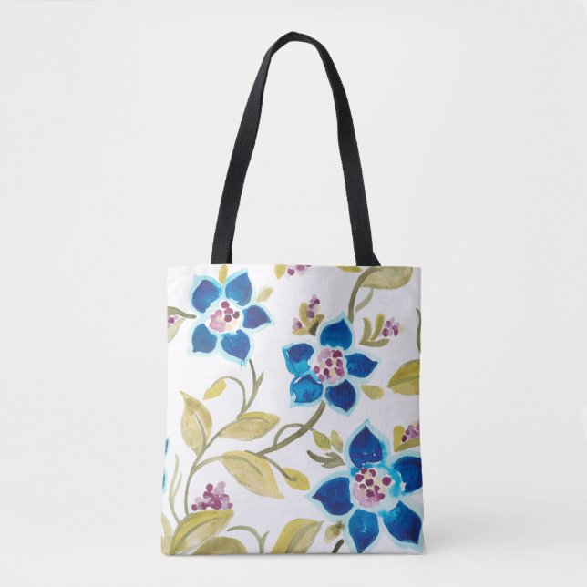 Abbey Floral Tiles - Blue Blooms Tote Bag (Front)