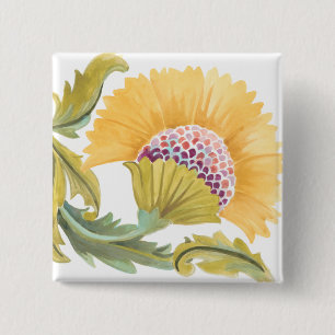 Abbey Floral Tiles - Yellow 2 Inch Square Button