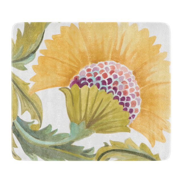 Abbey Floral Tiles - Yellow Cutting Board (Front)
