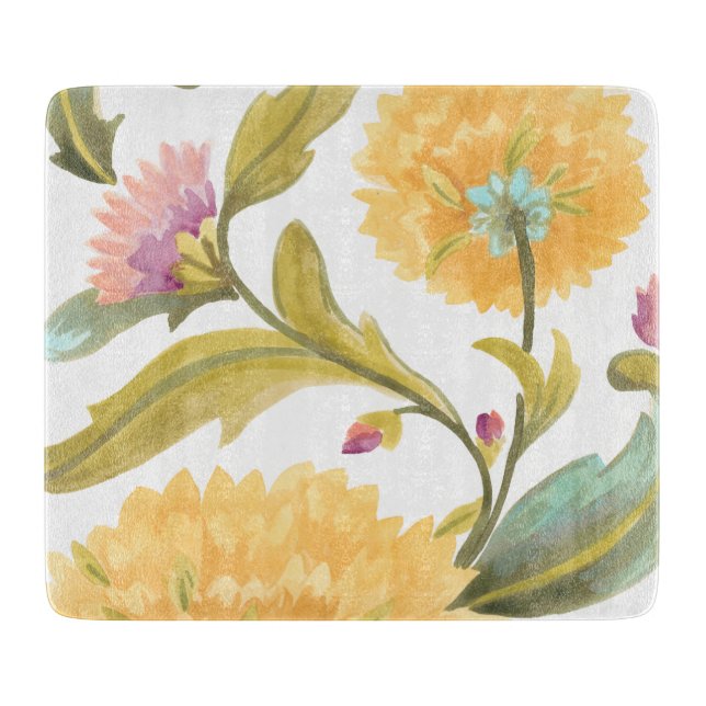 Abbey Floral Tiles - Yellow Flowers Cutting Board (Front)