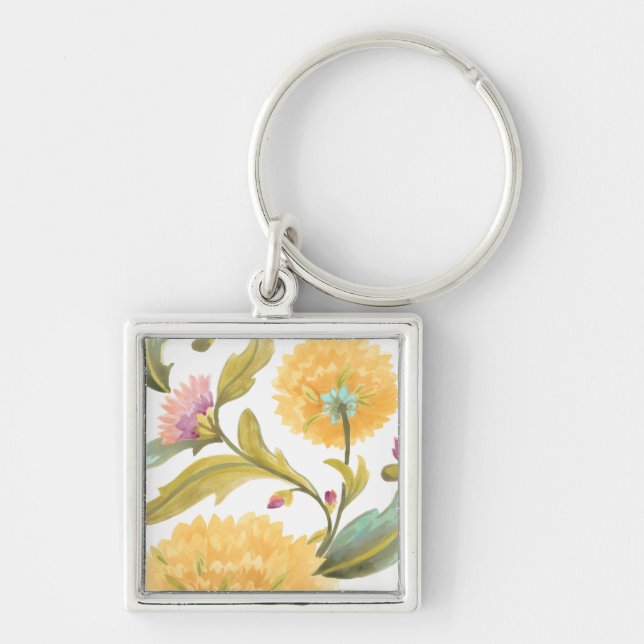 Abbey Floral Tiles - Yellow Flowers Keychain (Front)