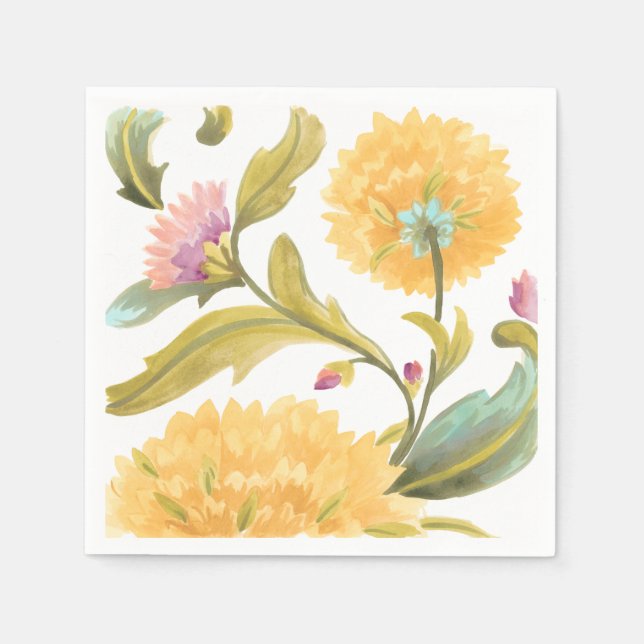 Abbey Floral Tiles - Yellow Flowers Napkin (Front)