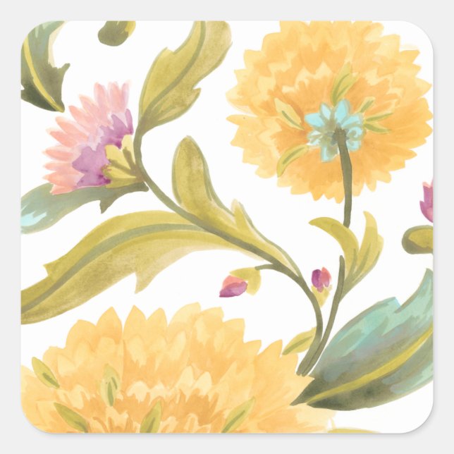 Abbey Floral Tiles - Yellow Flowers Square Sticker (Front)