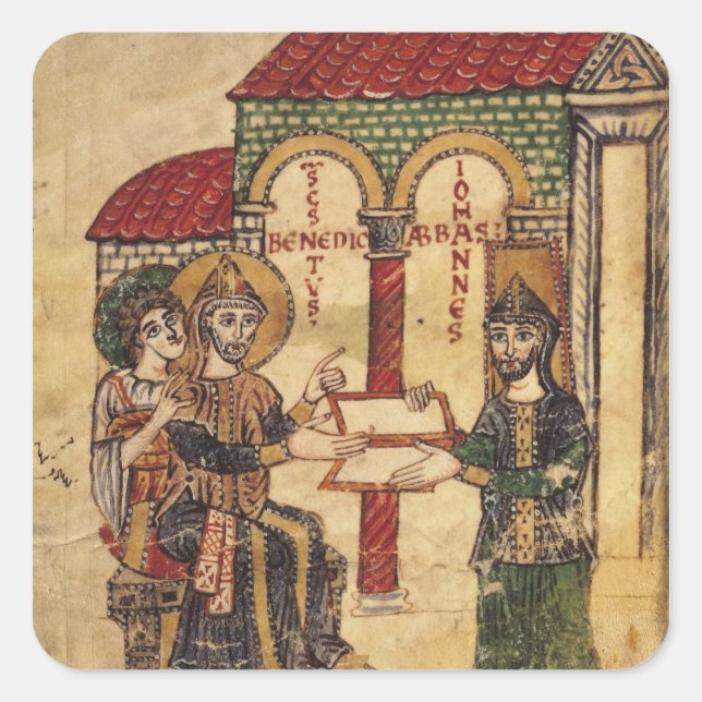 Abbot John offering manuscript Benedict Square Sticker (Front)