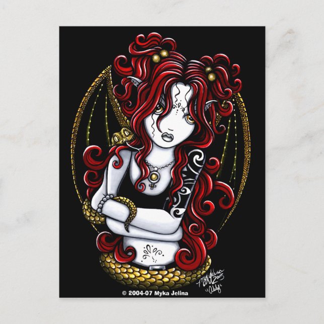 "Abby" Red Tattooed Faery Postcard (Front)