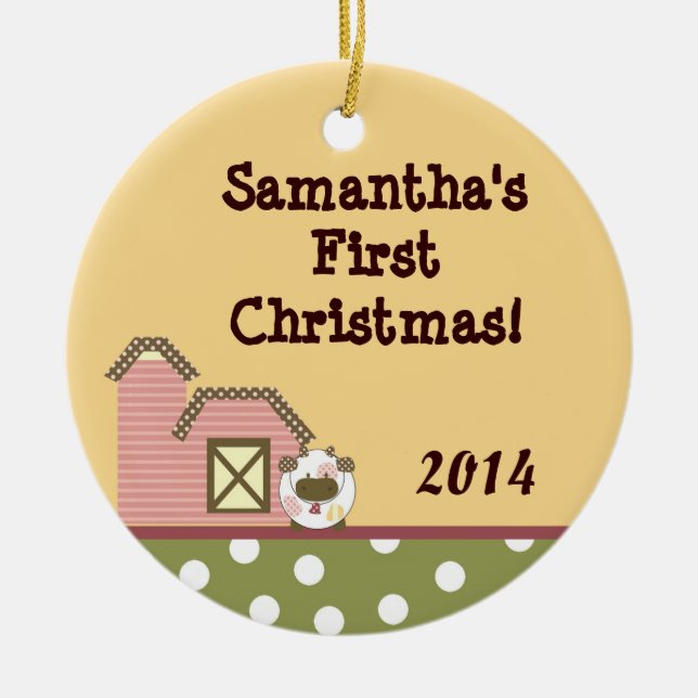 Abbys Farm Pink Barn Co Personalized Name Ornament (Front)