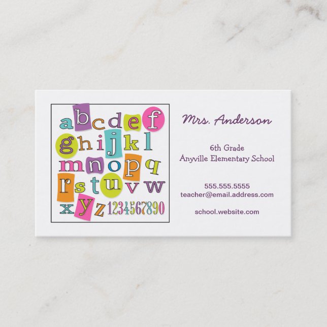 ABC 123 Alphabet Teacher Contact Business Card (Front)