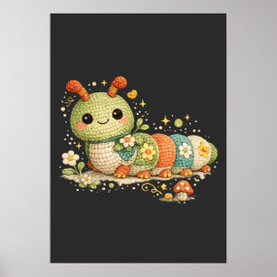ABC 123 Heartbeat Funny Cute Caterpillar Crochet Poster