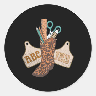 Abc 123 Western Teacher Life Cowboy Cowgirl Teachi Classic Round Sticker