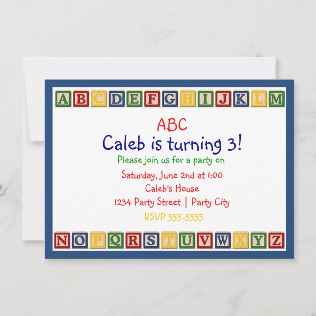 ABC Alphabet Blocks 1er Baby Birthday Invitation (Devant)