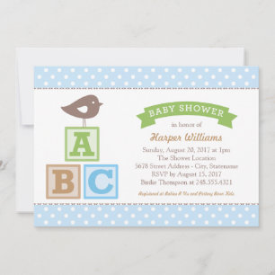ABC Alphabet Blocks Blue Baby Boy Shower Invitation