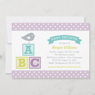 ABC Alphabet Blocks Lavender Purple Baby Shower Invitation
