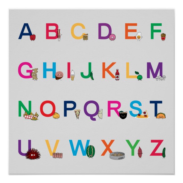 ABC Alphabet learning letters Happy Foods Design Poster (Front)