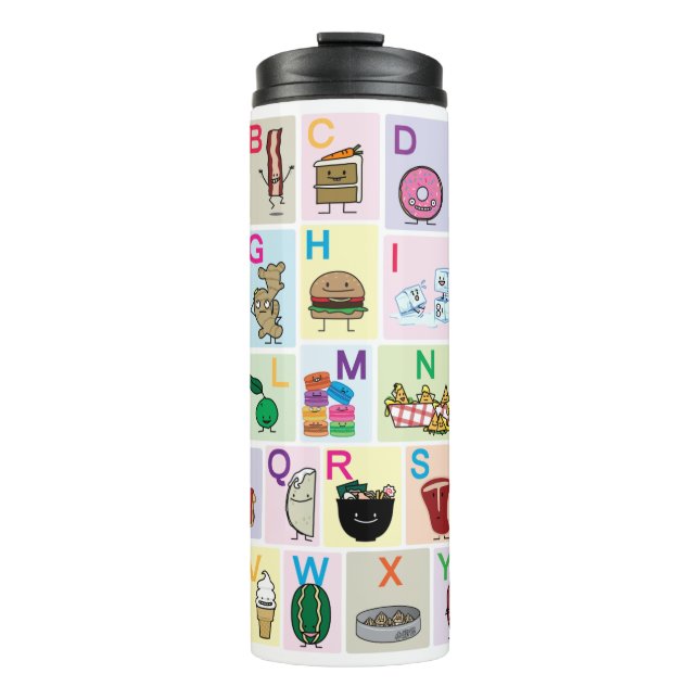 ABC Alphabet learning letters Happy Foods Design Thermal Tumbler (Front)