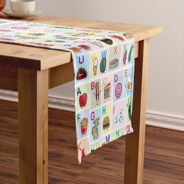 ABC Alphabet learning letters happy foods learn Short Table Runner (In Situ)