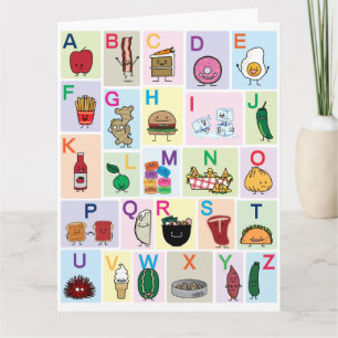 ABC Alphabet learning letters happy foods learn Thank You Card