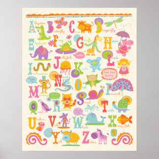 ABC Animal Alphabet Girl Nursery Print