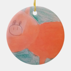 #ABC Art by Children, Pink Orange Pig Ceramic Ornament