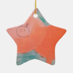 #ABC Art by Children, Pink Orange Pig Ceramic Ornament