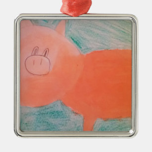 #ABC Art by Children, Pink Orange Pig Metal Ornament